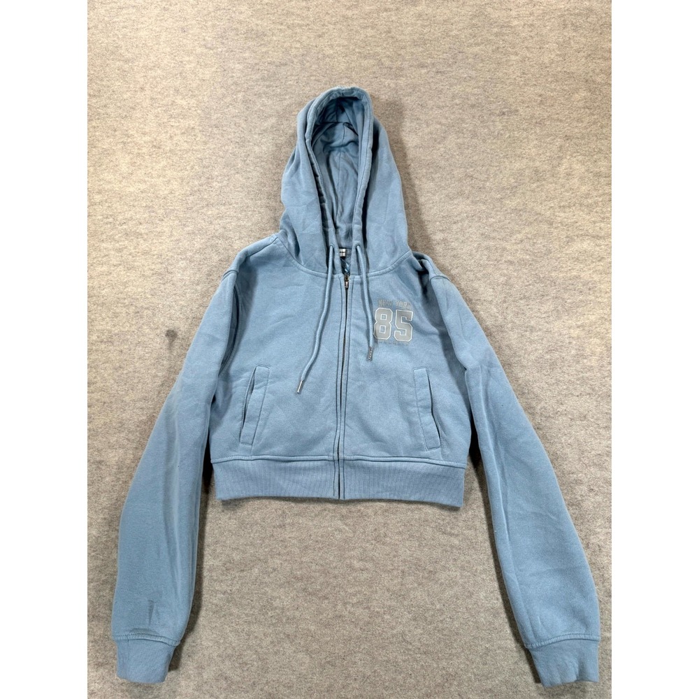Better Together Blue Cropped Hoodie Womens Small Zip Up Fleece Lined STK10480